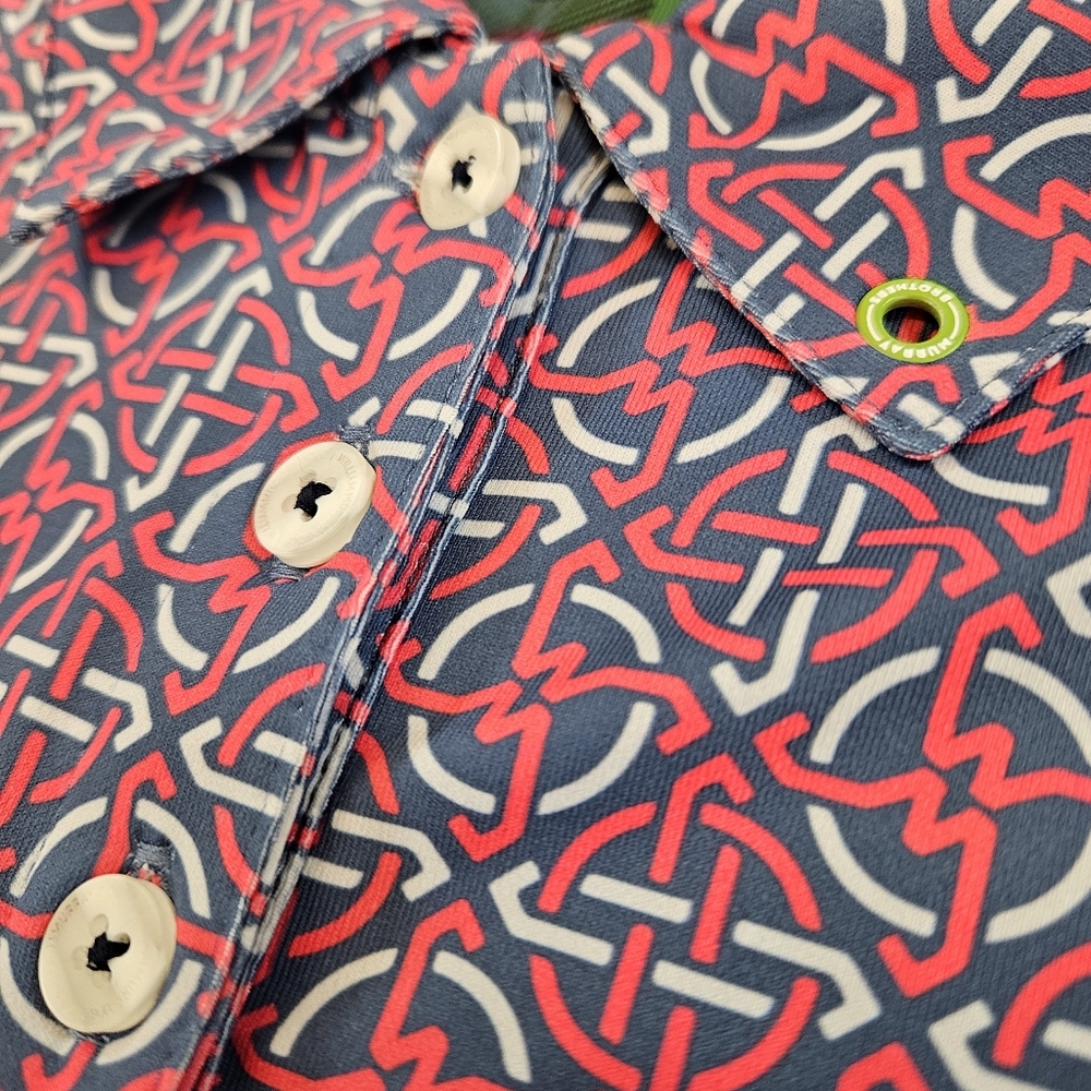 WILLIAM MURRAY Sleeveless Polo Golf Top Red Blue Print Size Large Aop - Picture 3 of 8